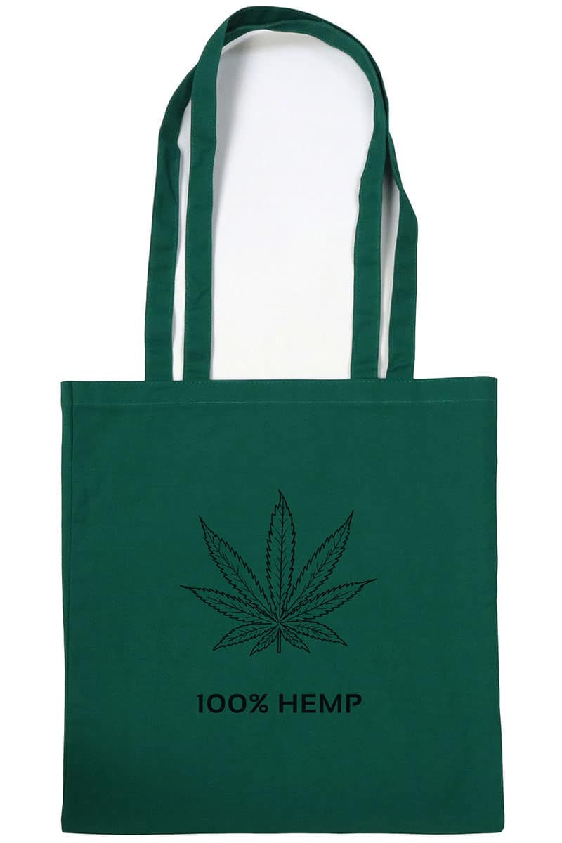 HGG1003-02 hemp go green tote bag with black hemp-leaf design